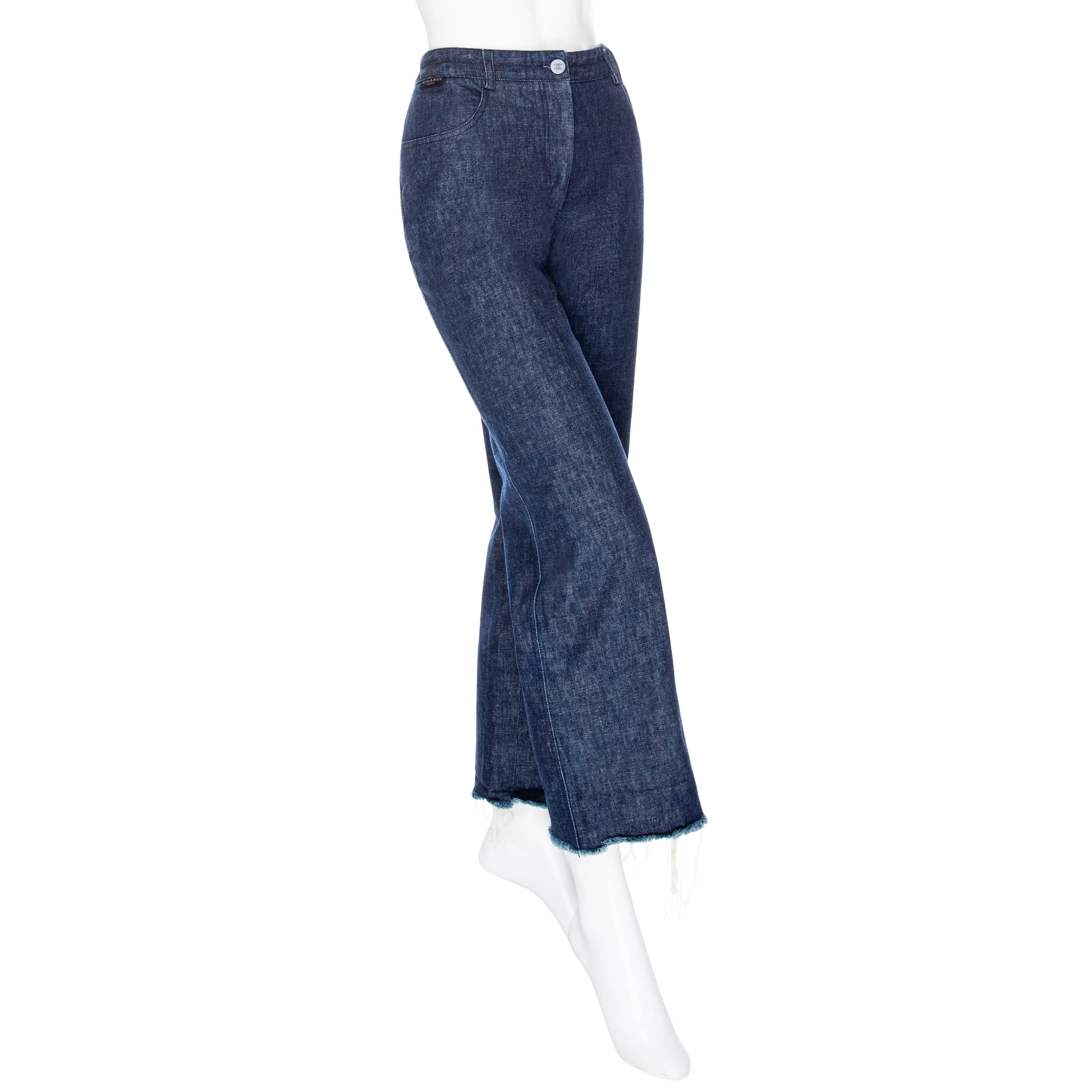 1999 Blue High-Rise Wide-Leg Raw Hem Jeans