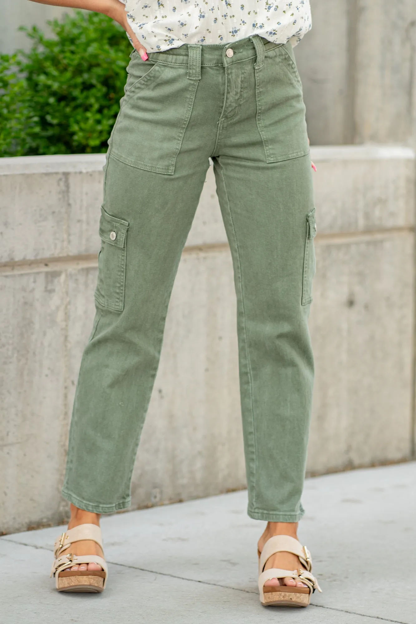 Army Green Mid Rise Cargo Straight Regular & Plus Sizes