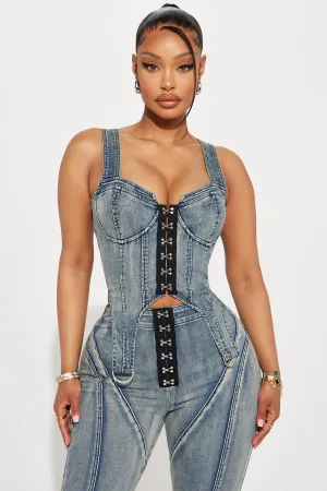 Back To You Denim Corset Top - Vintage Wash