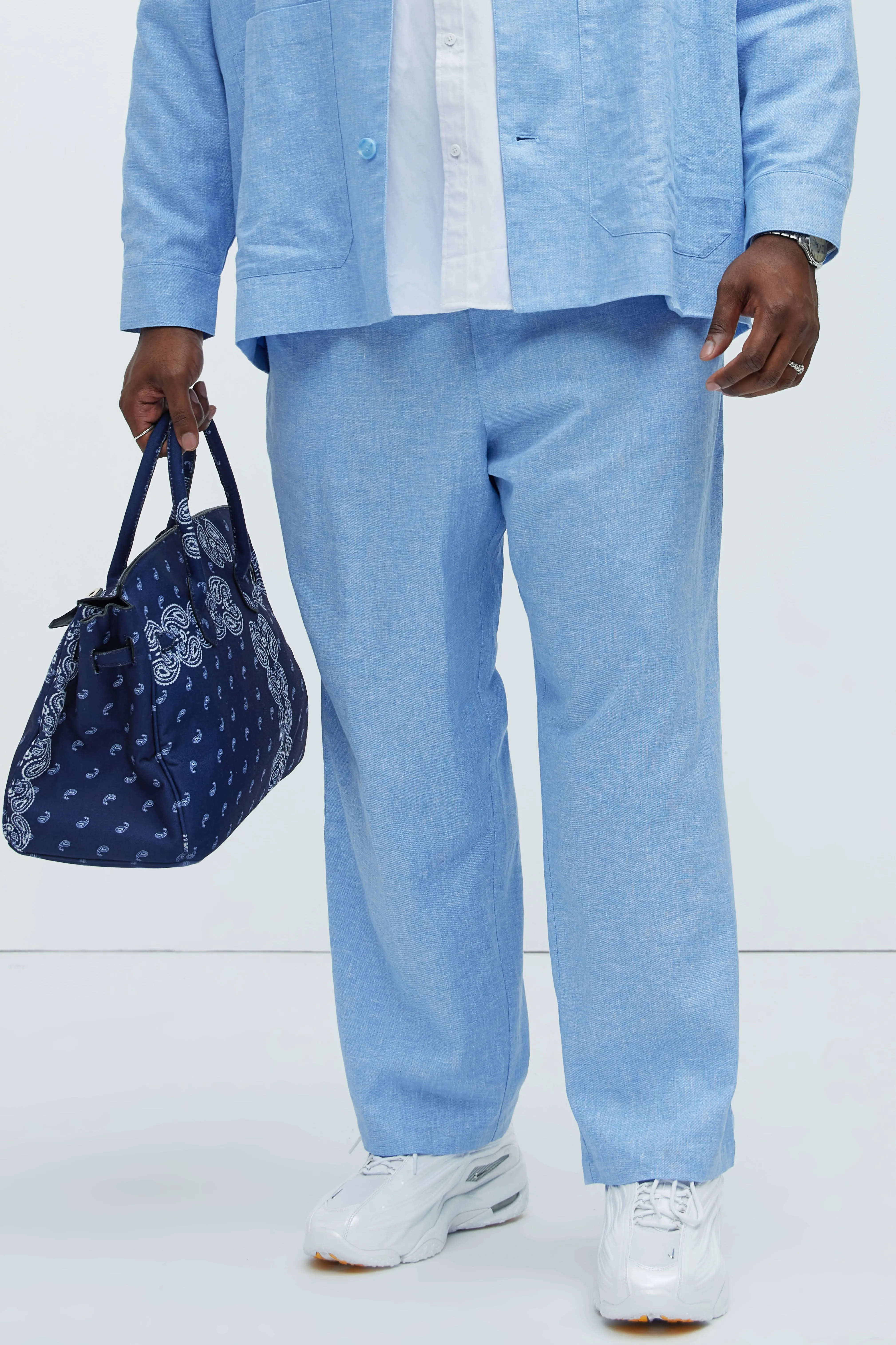 Bahamas Straight Linen Pants - IceBlue