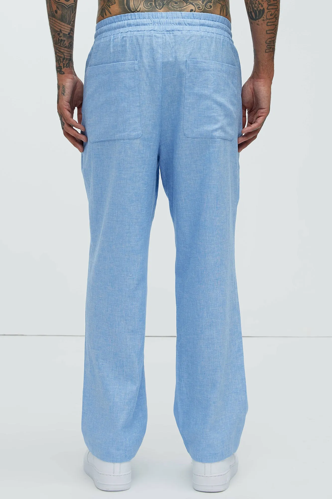 Bahamas Straight Linen Pants - IceBlue