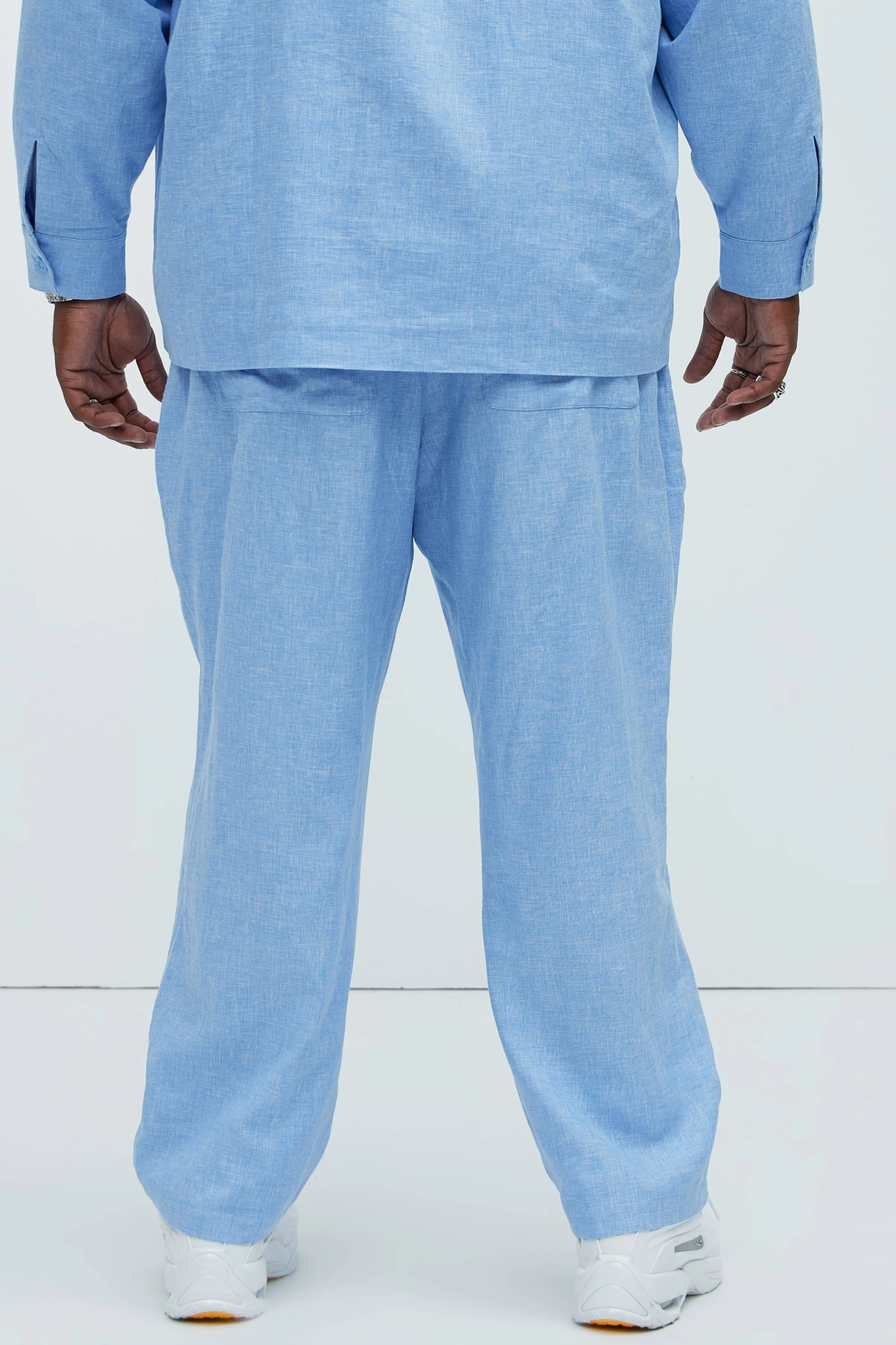 Bahamas Straight Linen Pants - IceBlue