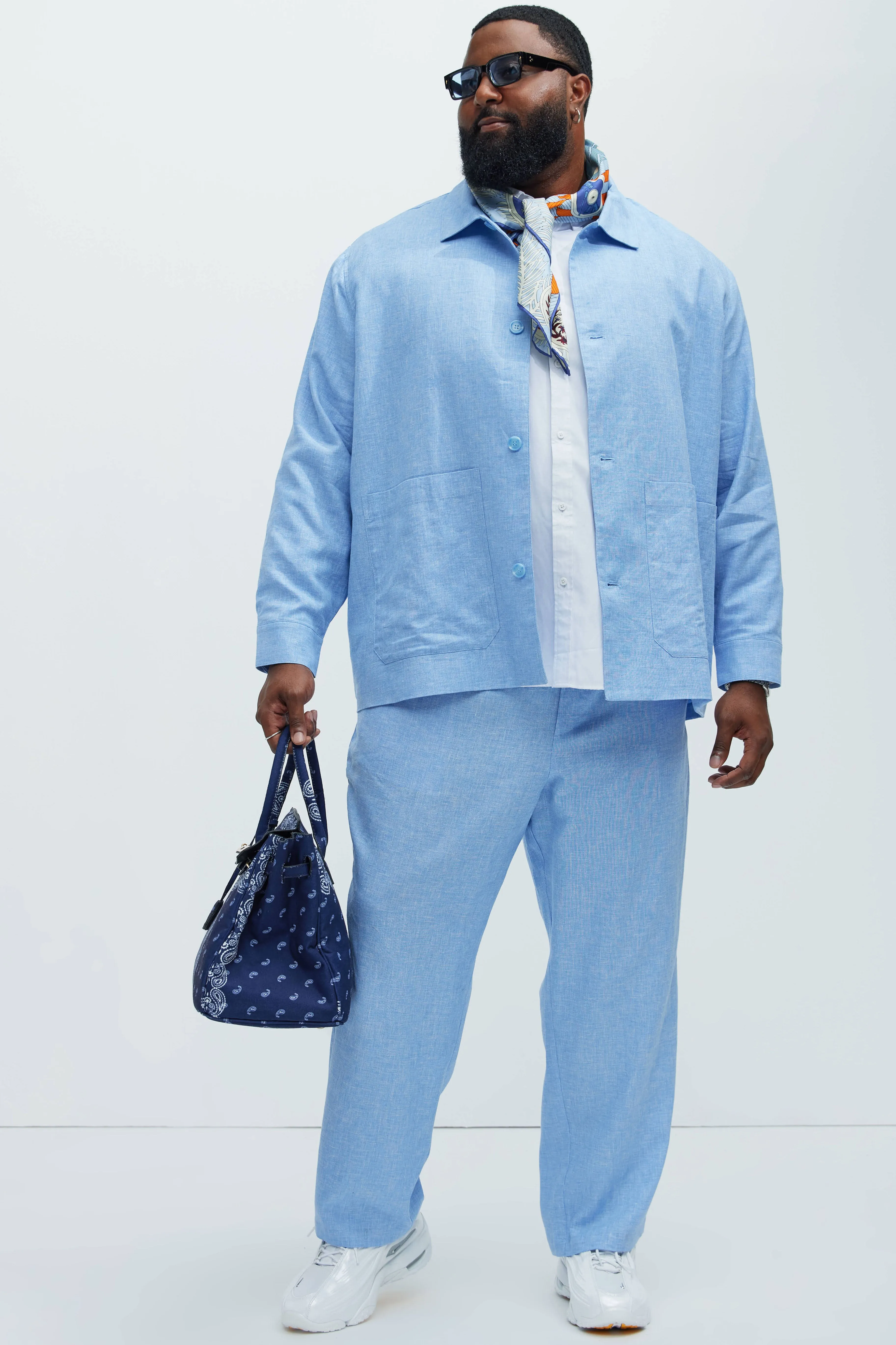 Bahamas Straight Linen Pants - IceBlue