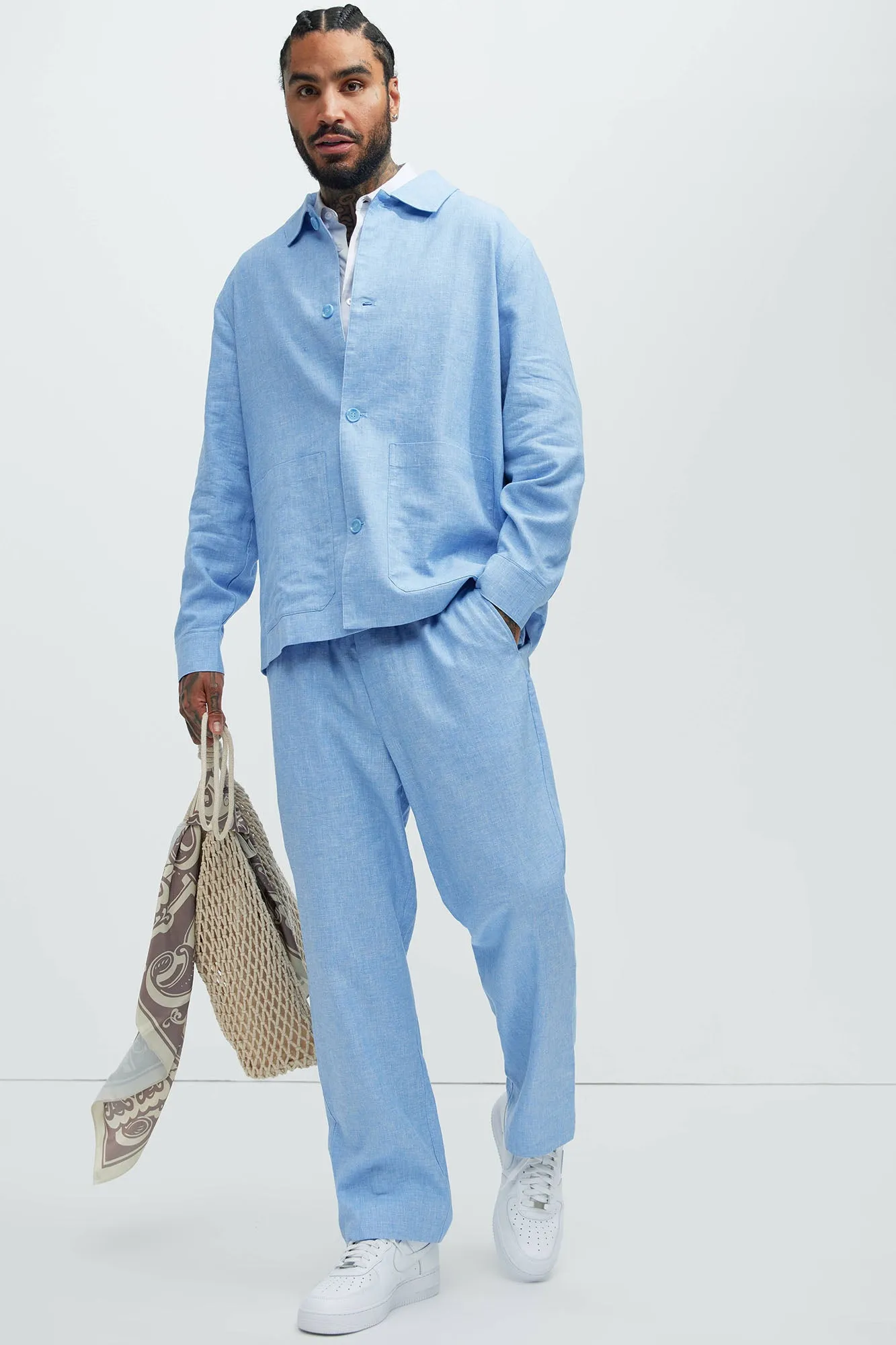 Bahamas Straight Linen Pants - IceBlue