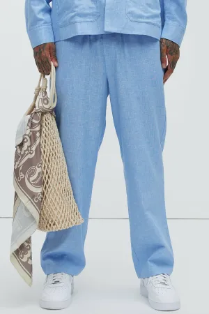 Bahamas Straight Linen Pants - IceBlue