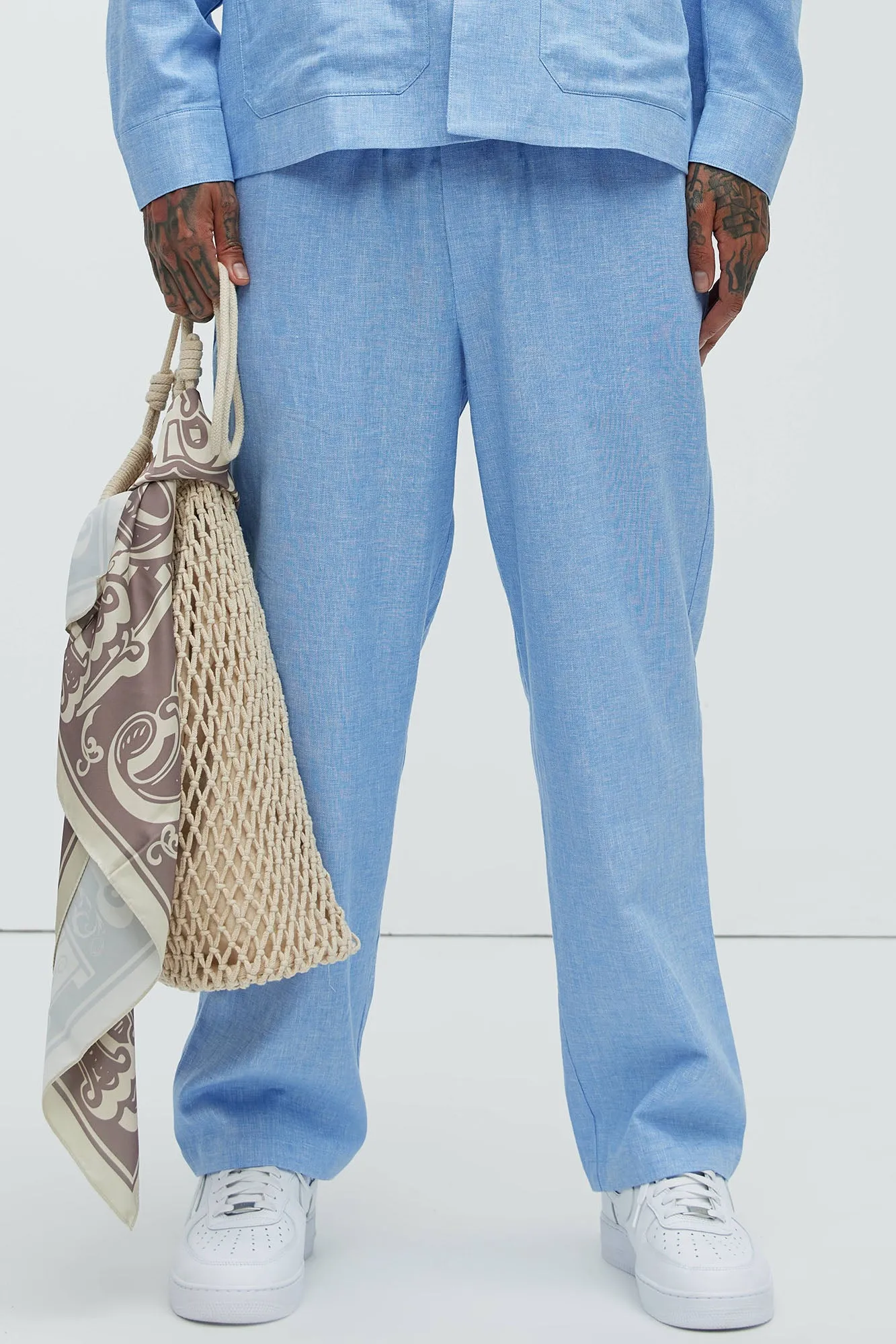 Bahamas Straight Linen Pants - IceBlue