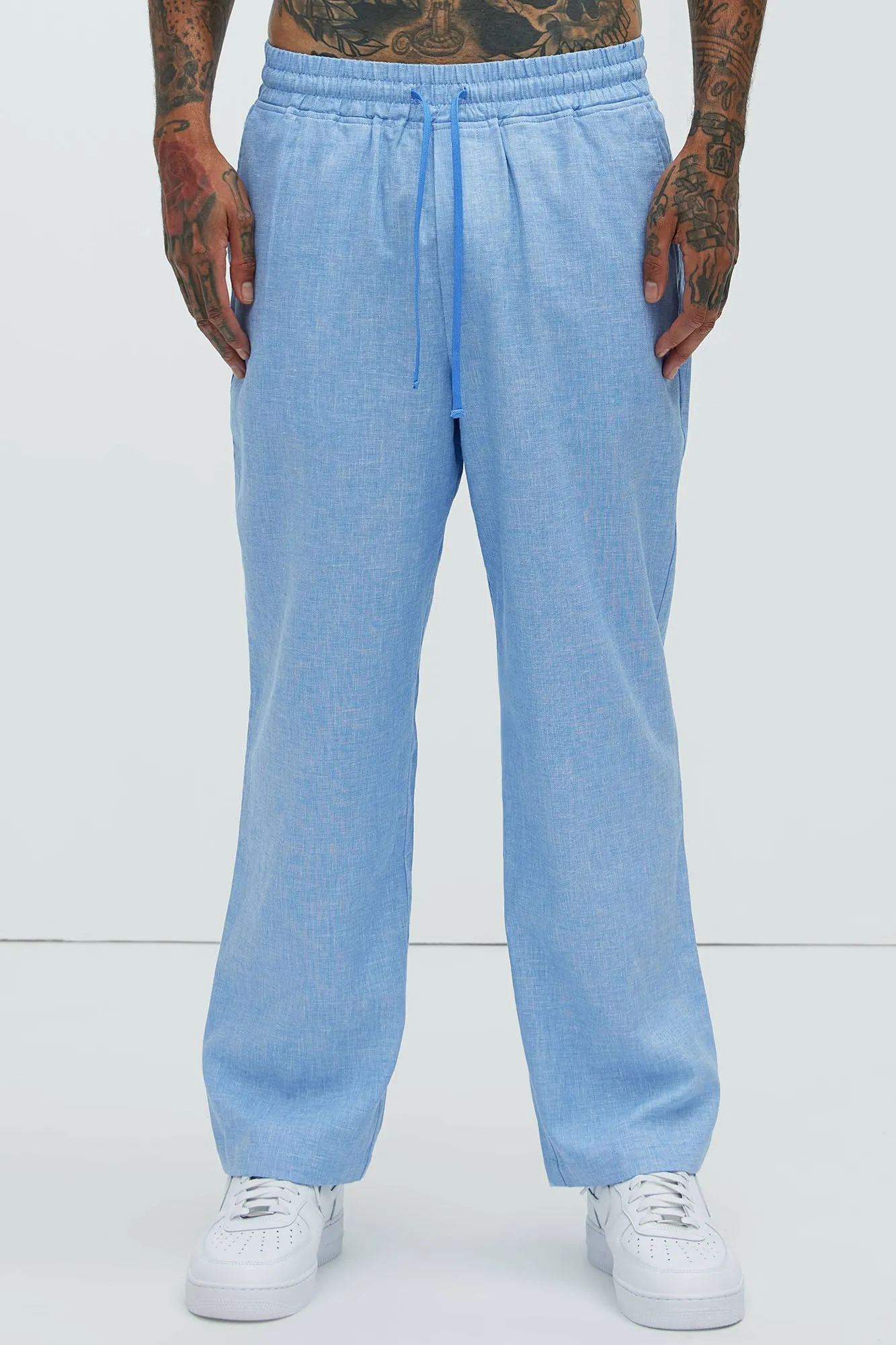 Bahamas Straight Linen Pants - IceBlue