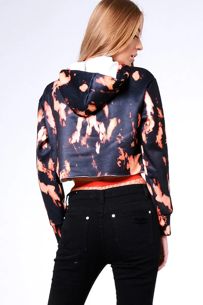 Black Tie Dye Cropped Champion Graphic Hoodie - Lauren