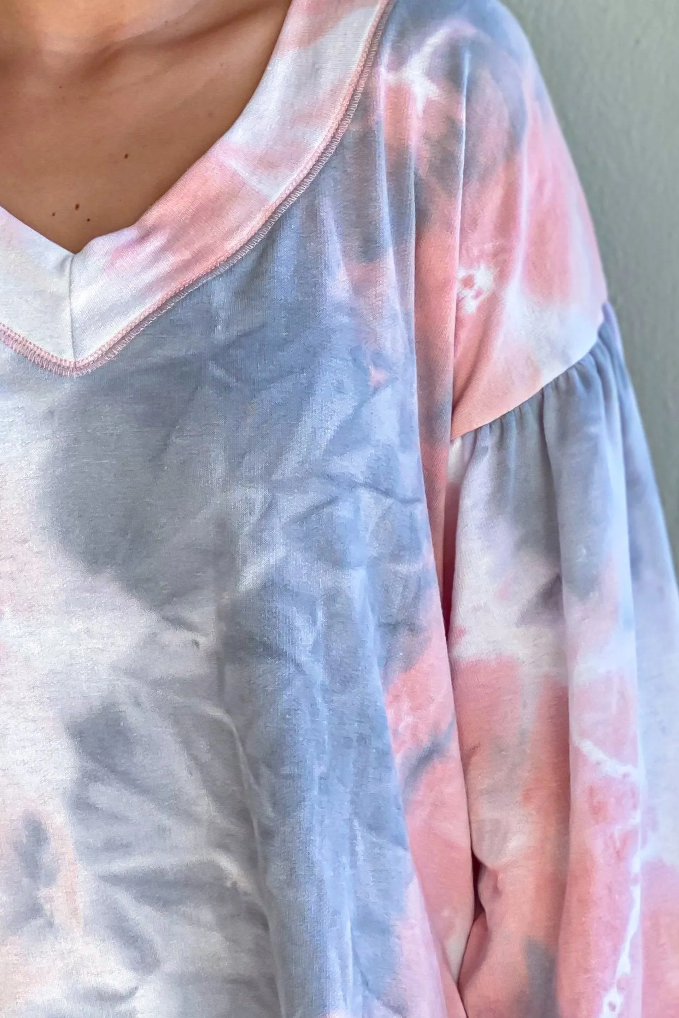 Blush and Gray Tie Dye Sweater