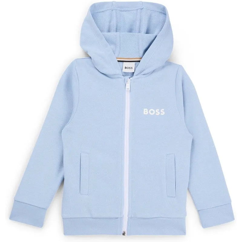 Boys Pale Blue Logo Zip Up Hoodie