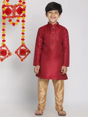 Boy's Pink And Rose Gold Kurta Pyjama Set - Vastramay Boys