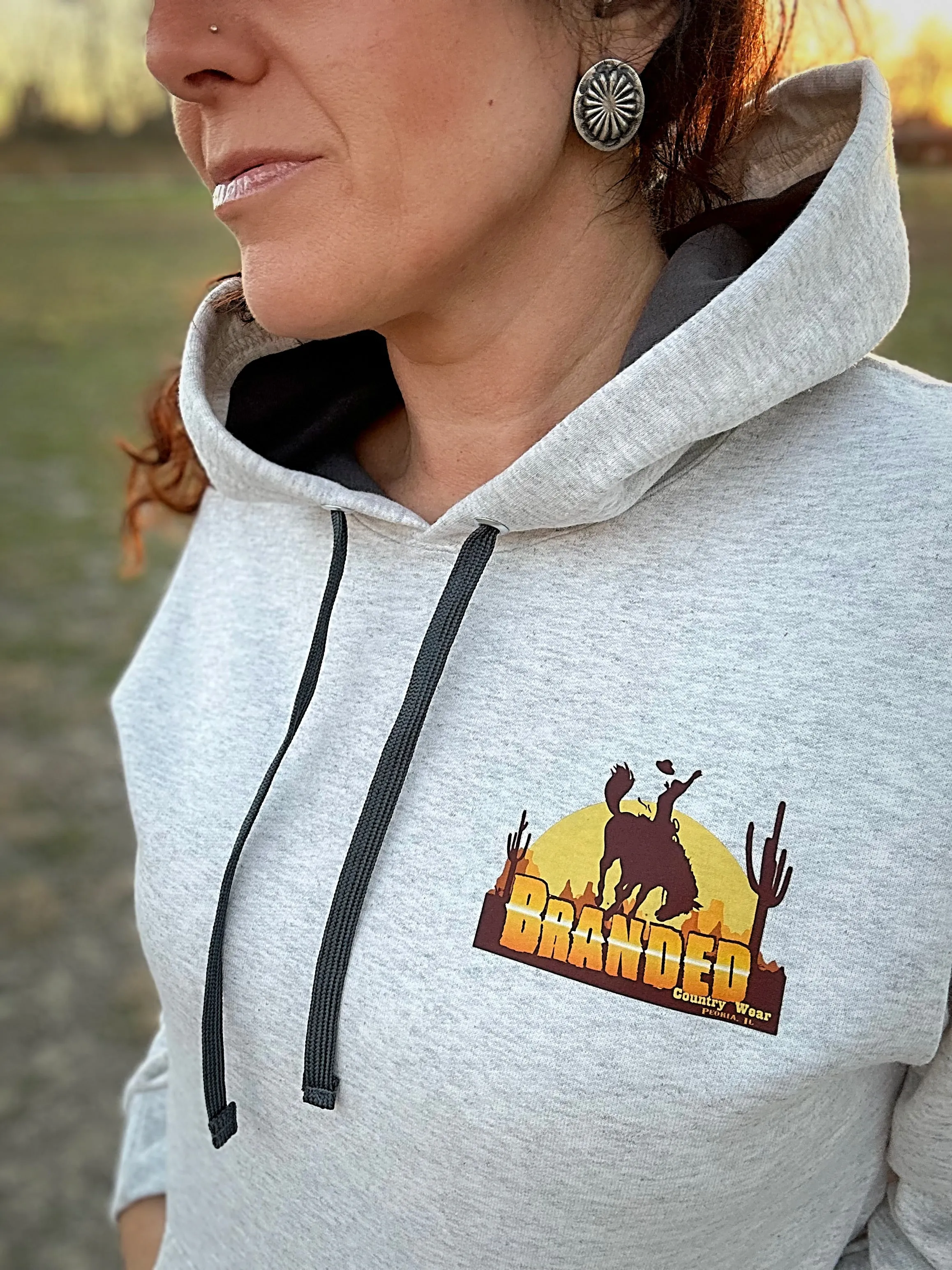 BRANDED Sunset Cowboy Logo Hoodie in Oatmeal Heather