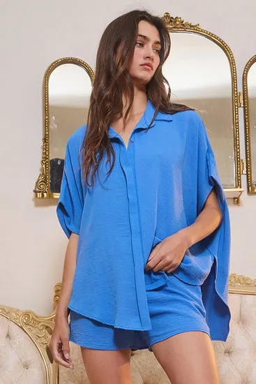 Bucketlist Dolman Sleeve Button Down Shirt | Cobalt