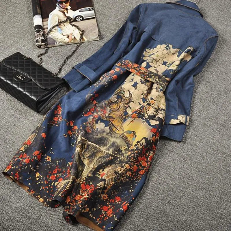 Carah - Long Sleeve Vintage Floral Trench Coat