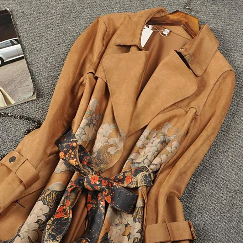 Carah - Long Sleeve Vintage Floral Trench Coat