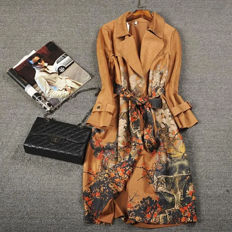 Carah - Long Sleeve Vintage Floral Trench Coat