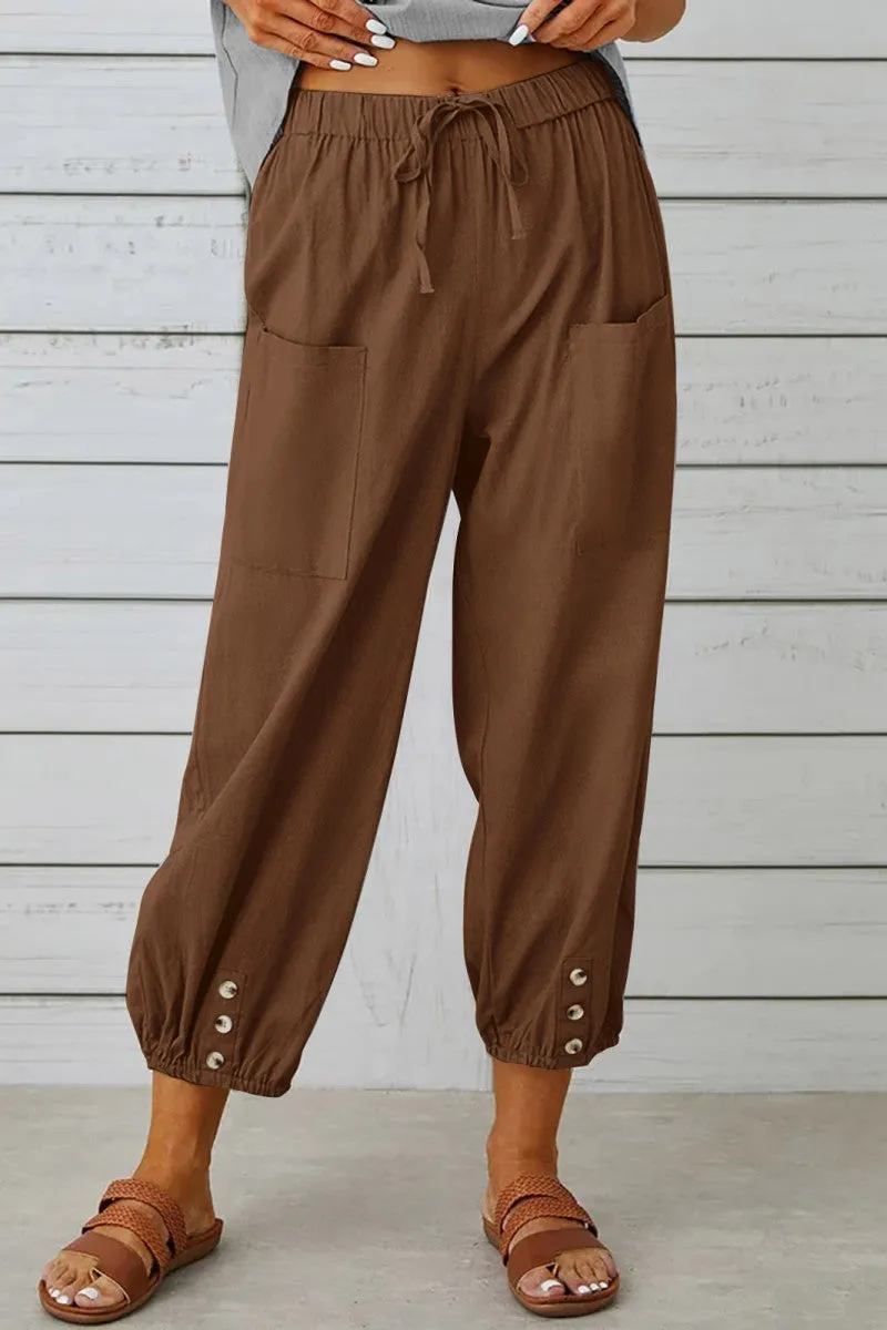 Casual Solid Patchwork Regular High Waist Conventional Solid Color Trousers