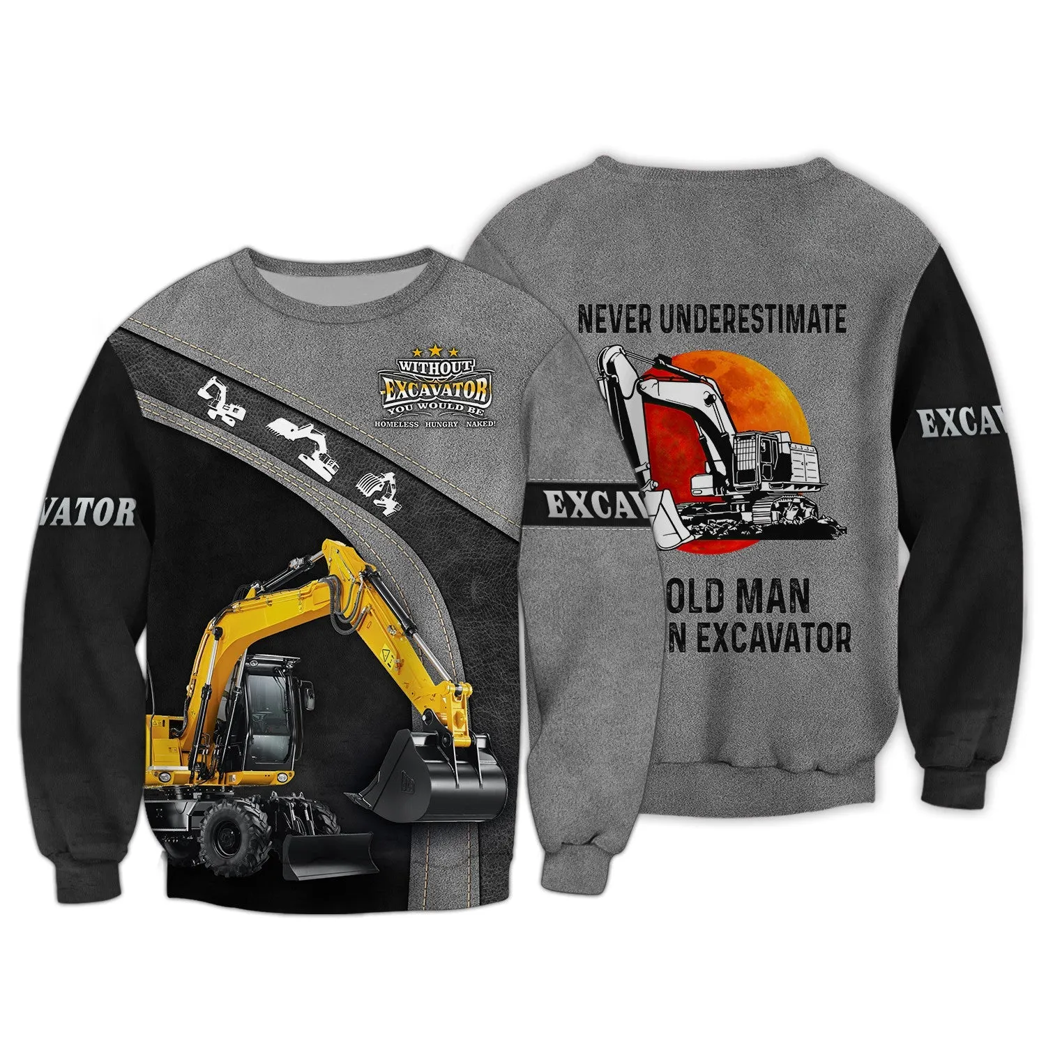 Excavator Old Man 3D All Over Printed Shirts Sweatshirt Zip Hoodie Bomber, Gift For Excavator Man