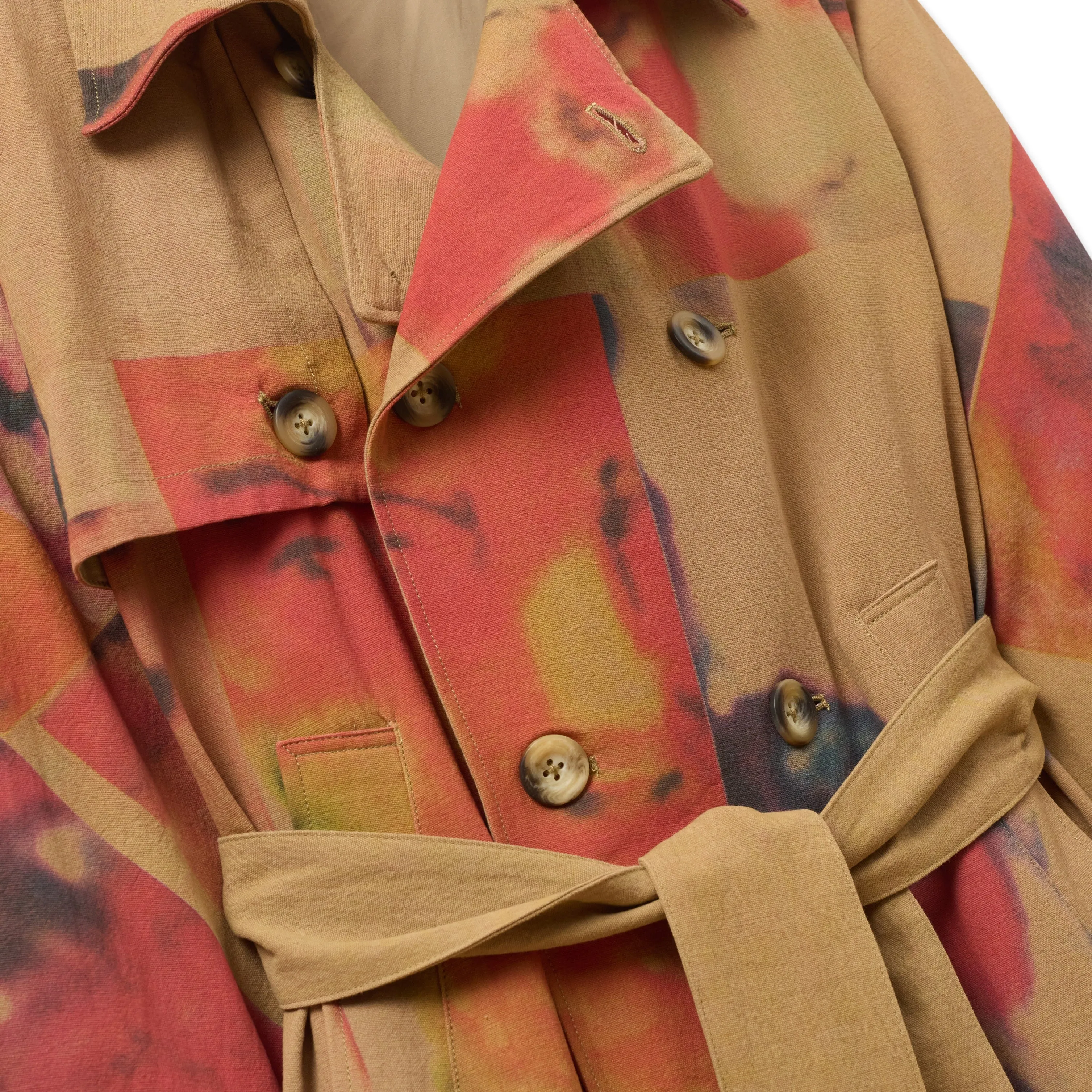 Faces Collage Trench Coat [Tan/Multi]