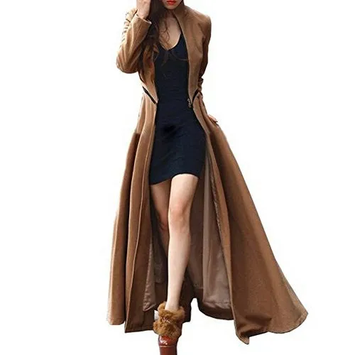 FOREVER YUNG Women's Floor-length Long Trench Winter Coat Khaki M