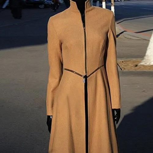 FOREVER YUNG Women's Floor-length Long Trench Winter Coat Khaki M