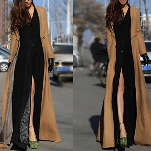 FOREVER YUNG Women's Floor-length Long Trench Winter Coat Khaki M