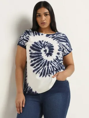 Gia Navy Tie-Dye Printed Cotton T-Shirt