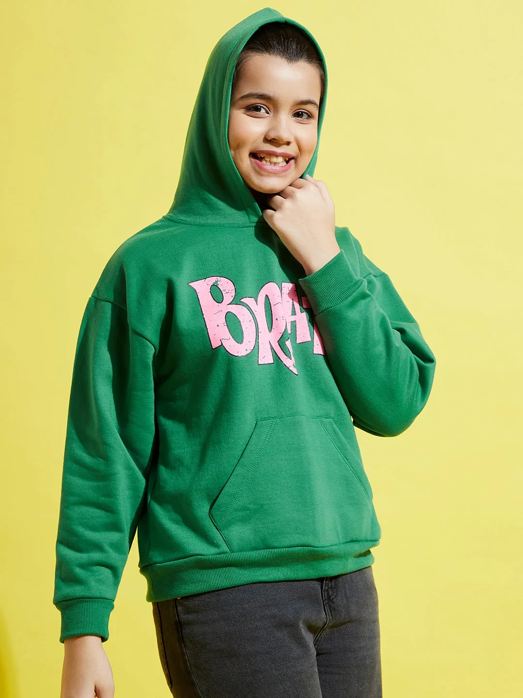 Girls Green Fleece Bratz Oversize Hoodie