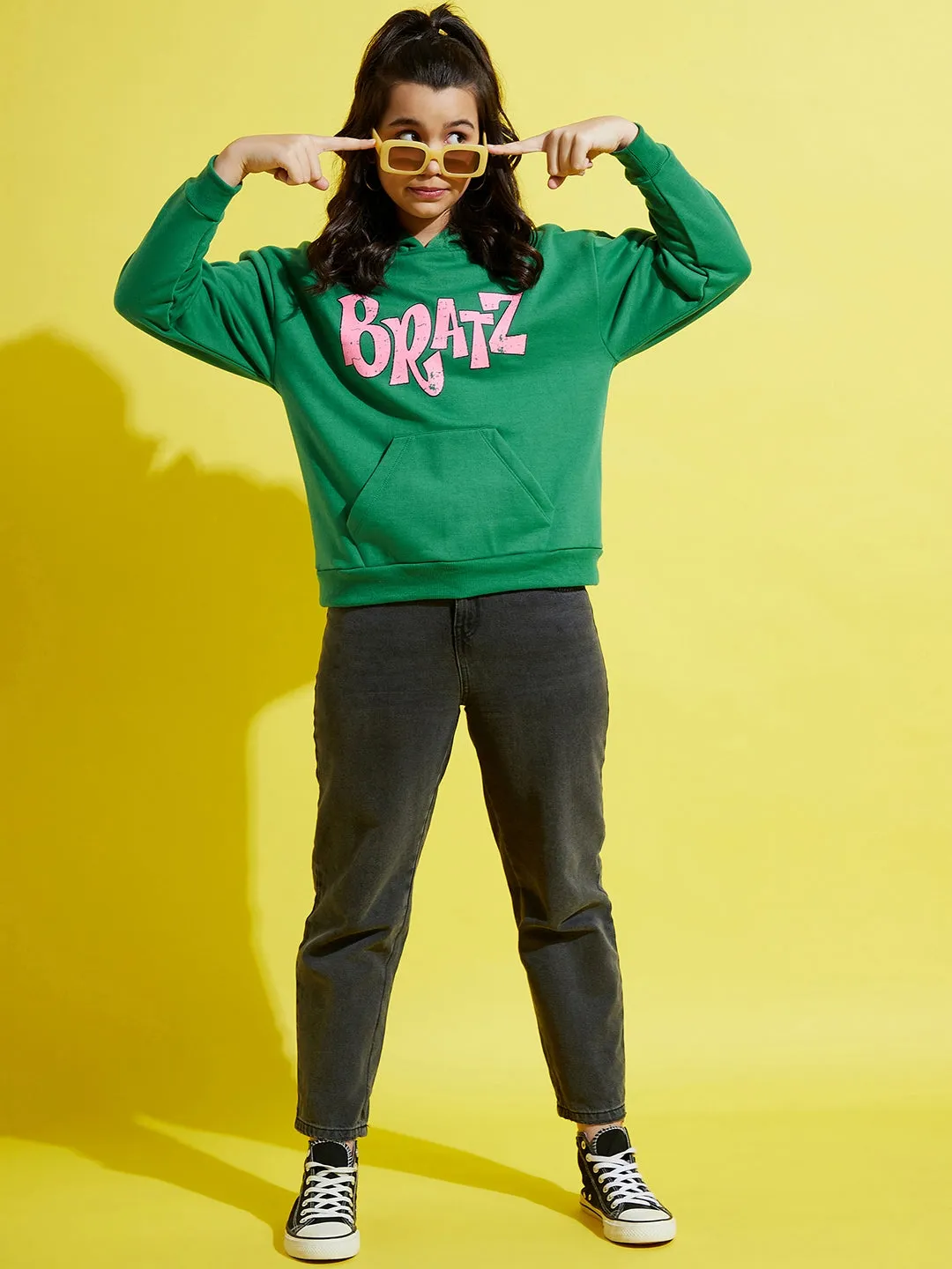 Girls Green Fleece Bratz Oversize Hoodie