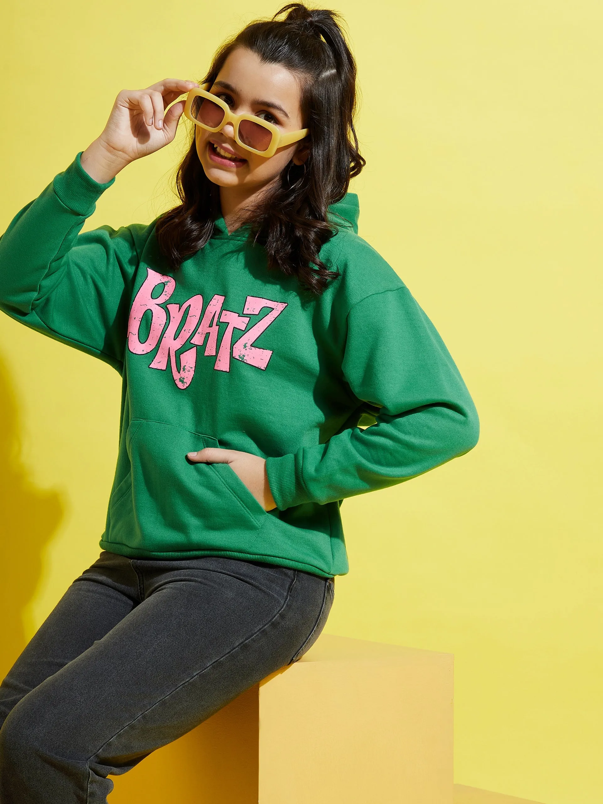 Girls Green Fleece Bratz Oversize Hoodie