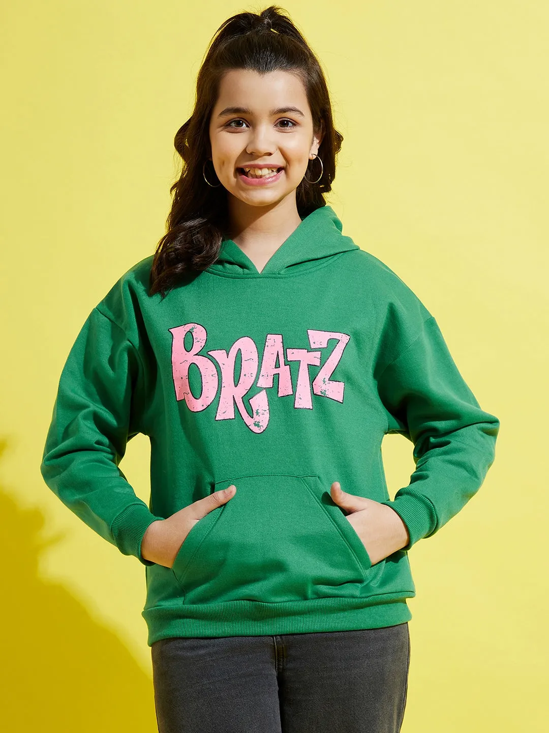 Girls Green Fleece Bratz Oversize Hoodie