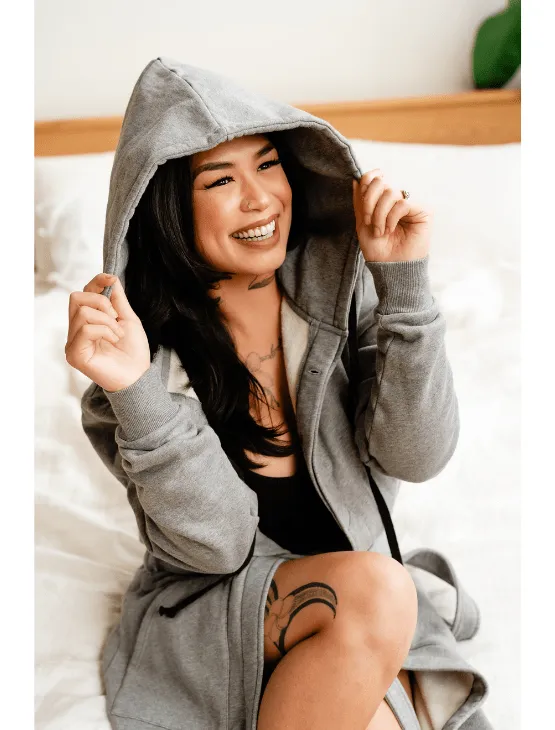 Grey Melange DB Hoodie Robe