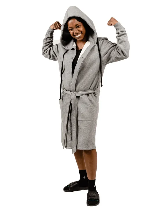 Grey Melange DB Hoodie Robe