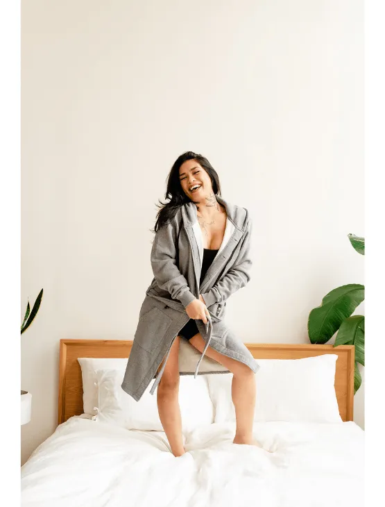 Grey Melange DB Hoodie Robe