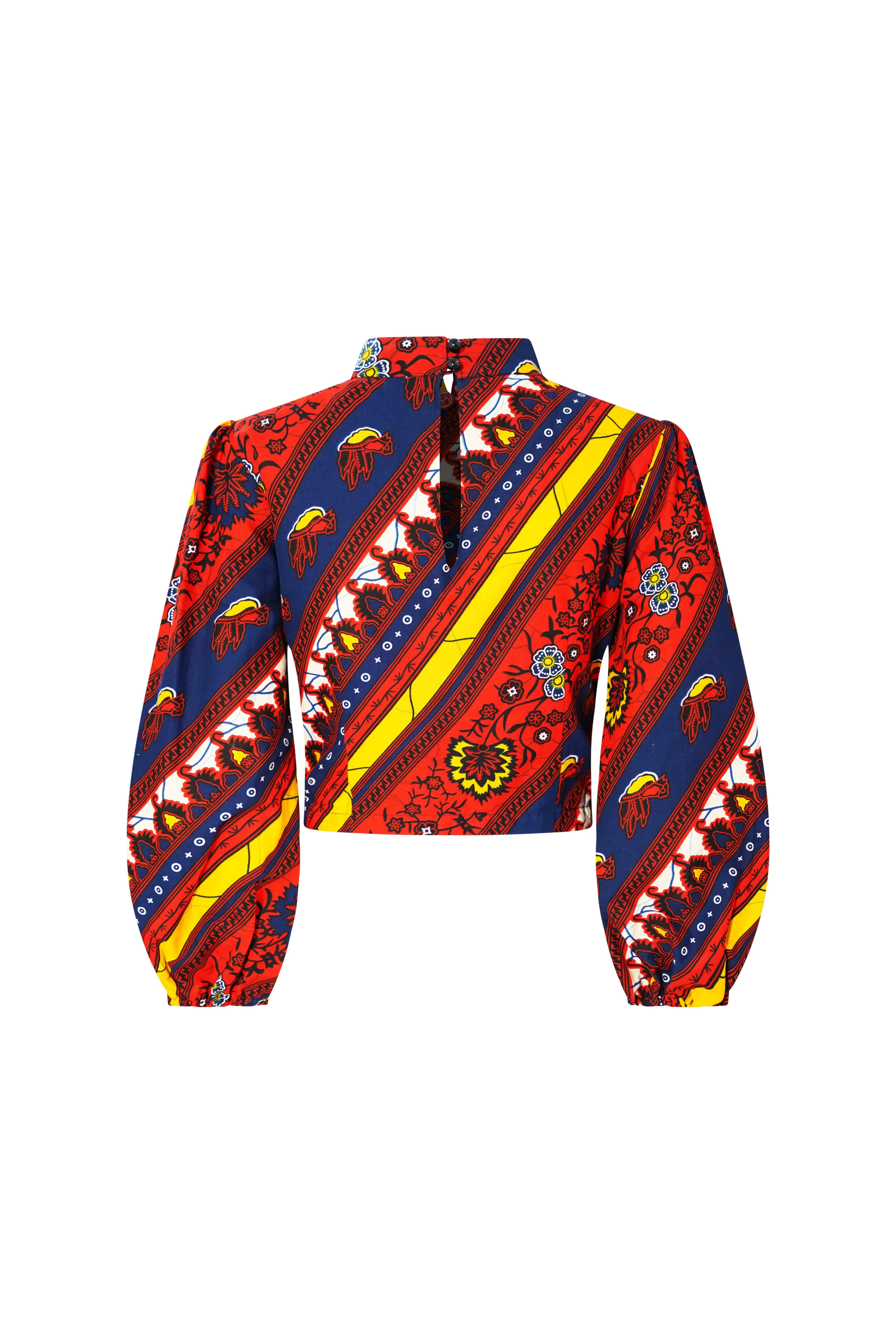 Kehinde Puffy Sleeves Top - Red Blue and Yellow African Ankara Wax Cotton Print