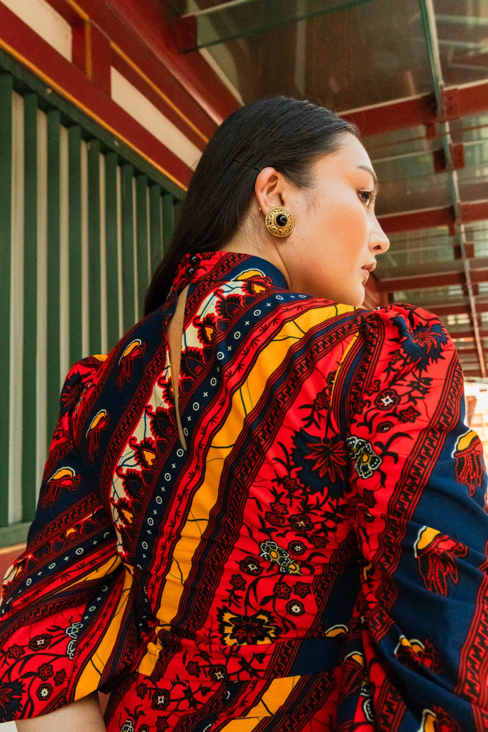 Kehinde Puffy Sleeves Top - Red Blue and Yellow African Ankara Wax Cotton Print