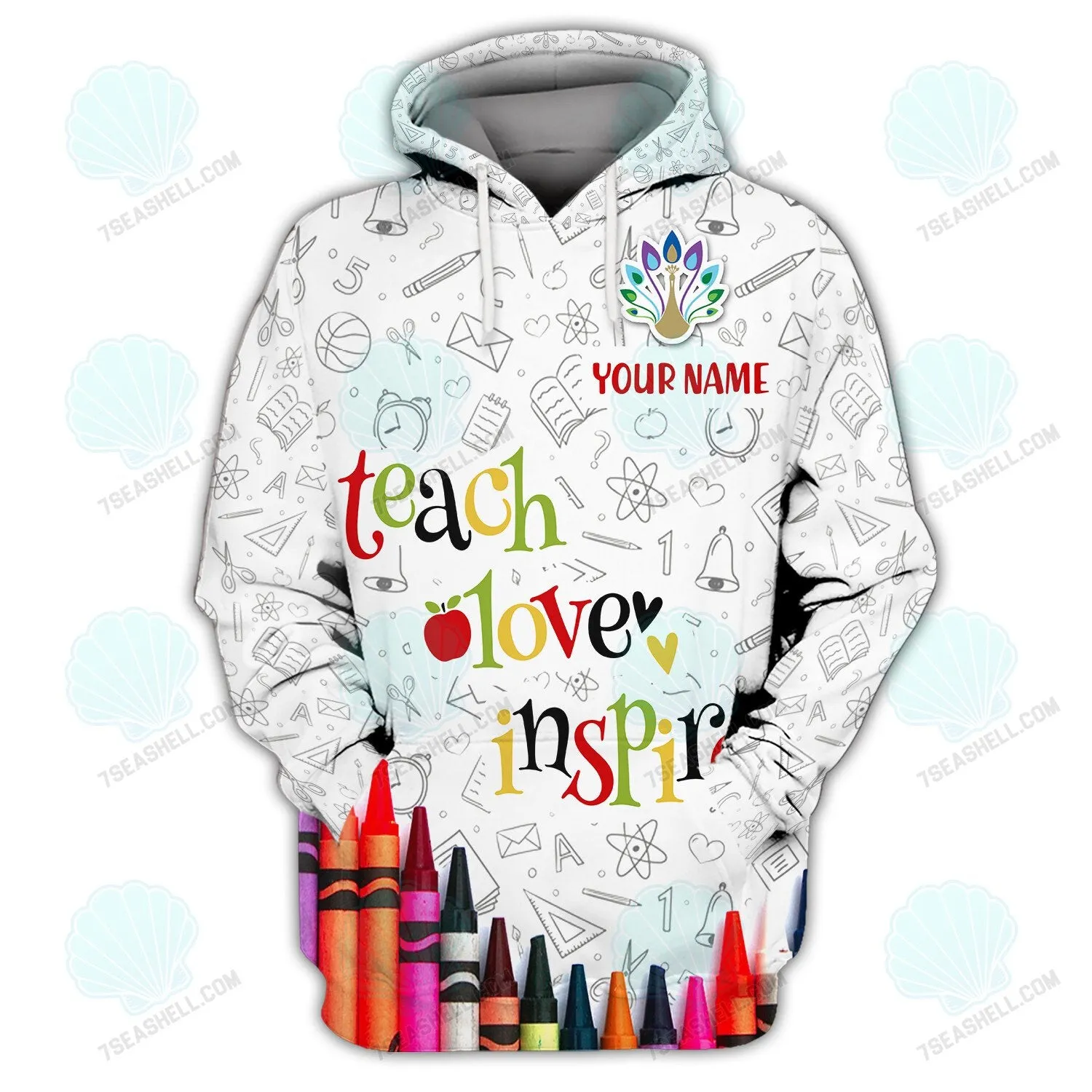 Kindergarten Teacher, Love Teach Personalized Name Sweatshirt Zipper Hoodie Christmas Shirt