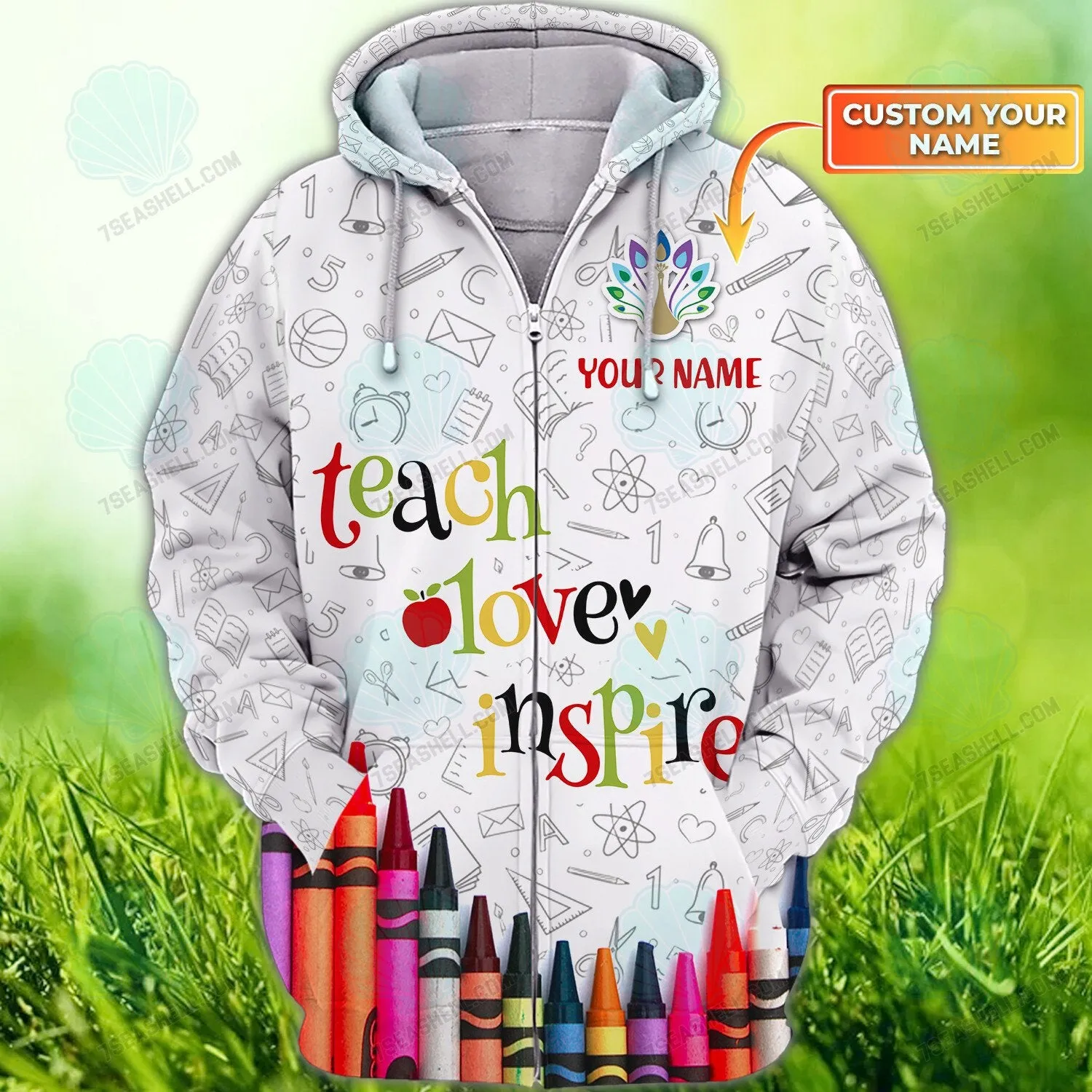 Kindergarten Teacher, Love Teach Personalized Name Sweatshirt Zipper Hoodie Christmas Shirt