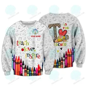 Kindergarten Teacher, Love Teach Personalized Name Sweatshirt Zipper Hoodie Christmas Shirt