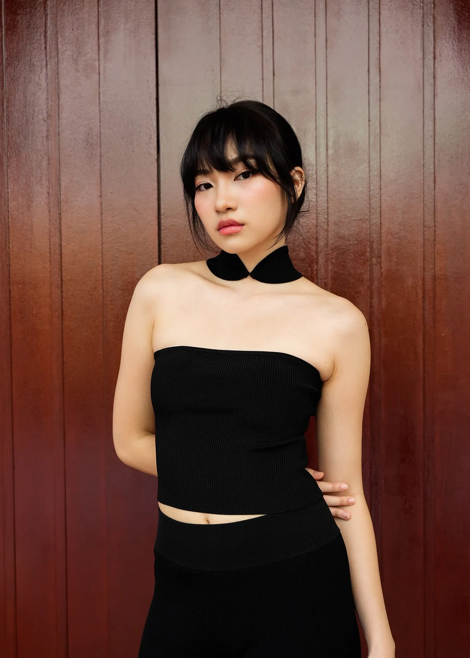 Knitted Qipao Tube Top (Black)