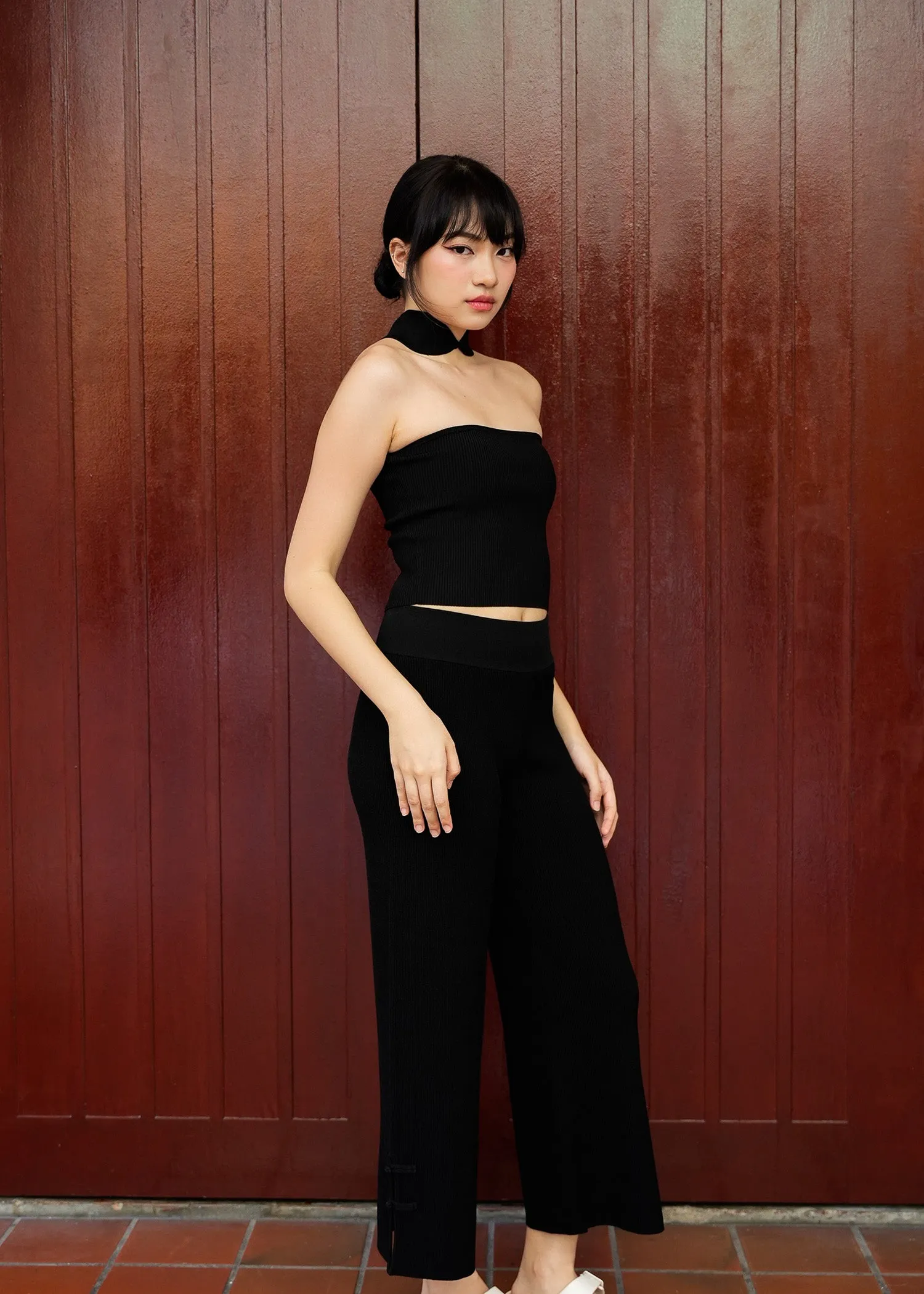 Knitted Qipao Tube Top (Black)