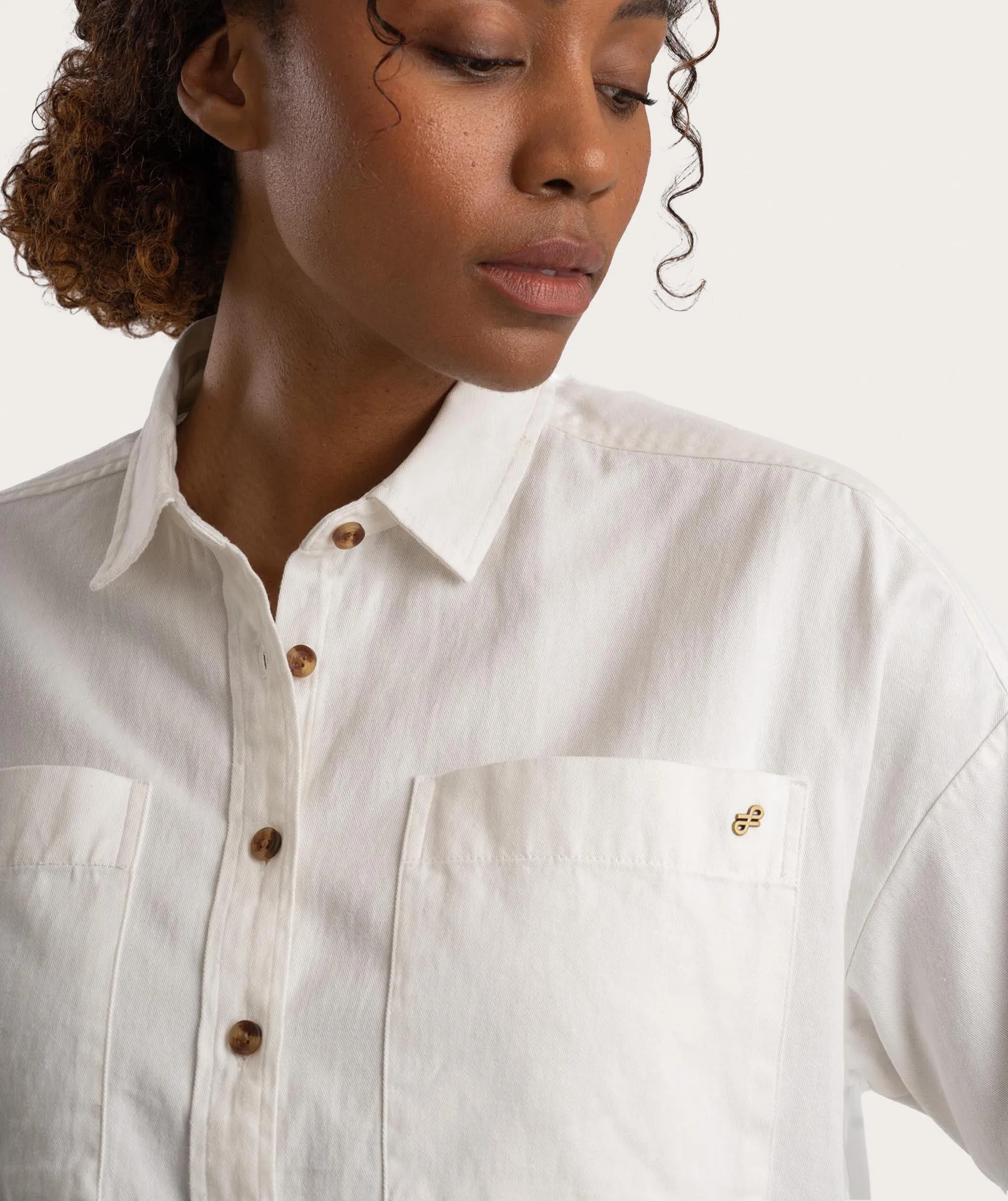 Ladies Boxy Long Sleeve Shirt - Soft White