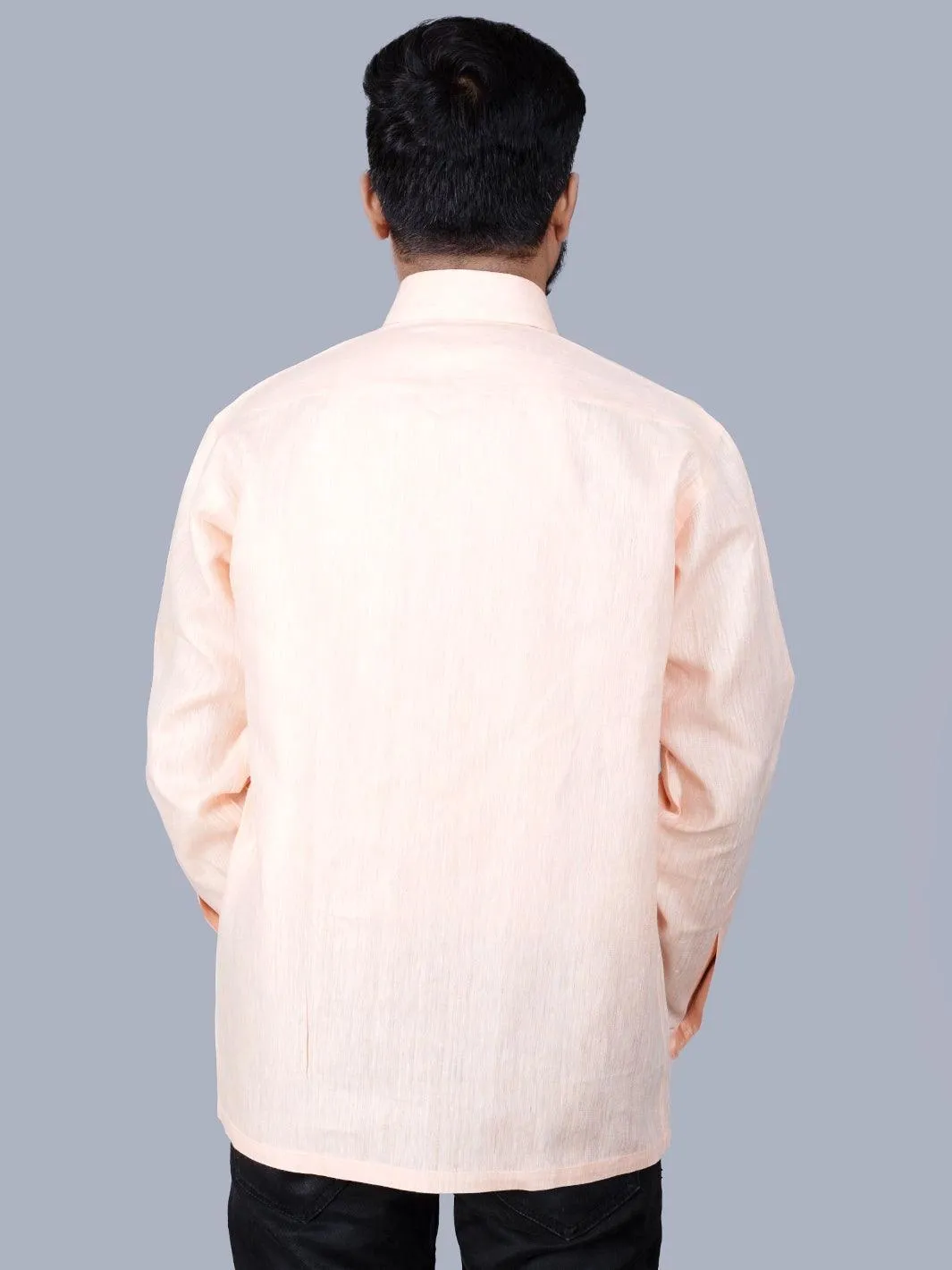 Light Orange Solid Handwoven Linen Men Full Sleeves Shirt