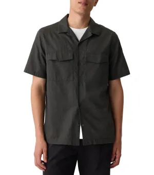 Linen-Cotton Utility Shirt Soft Black