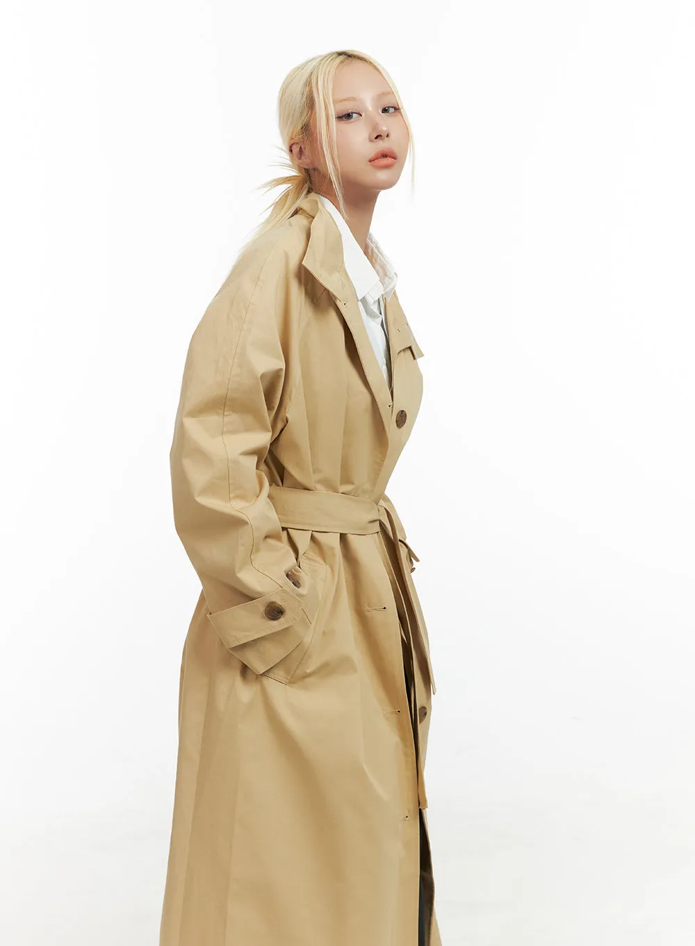 Long Sleeve Solid Cotton Trench Coat CO414