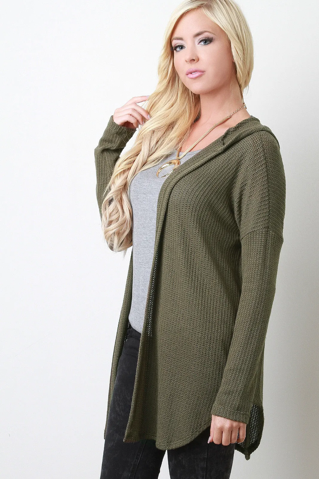 Loose Knit Hoodie Cardigan