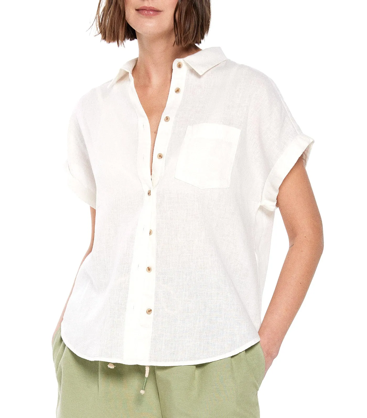 M/C Pocket Shirt With Linen White