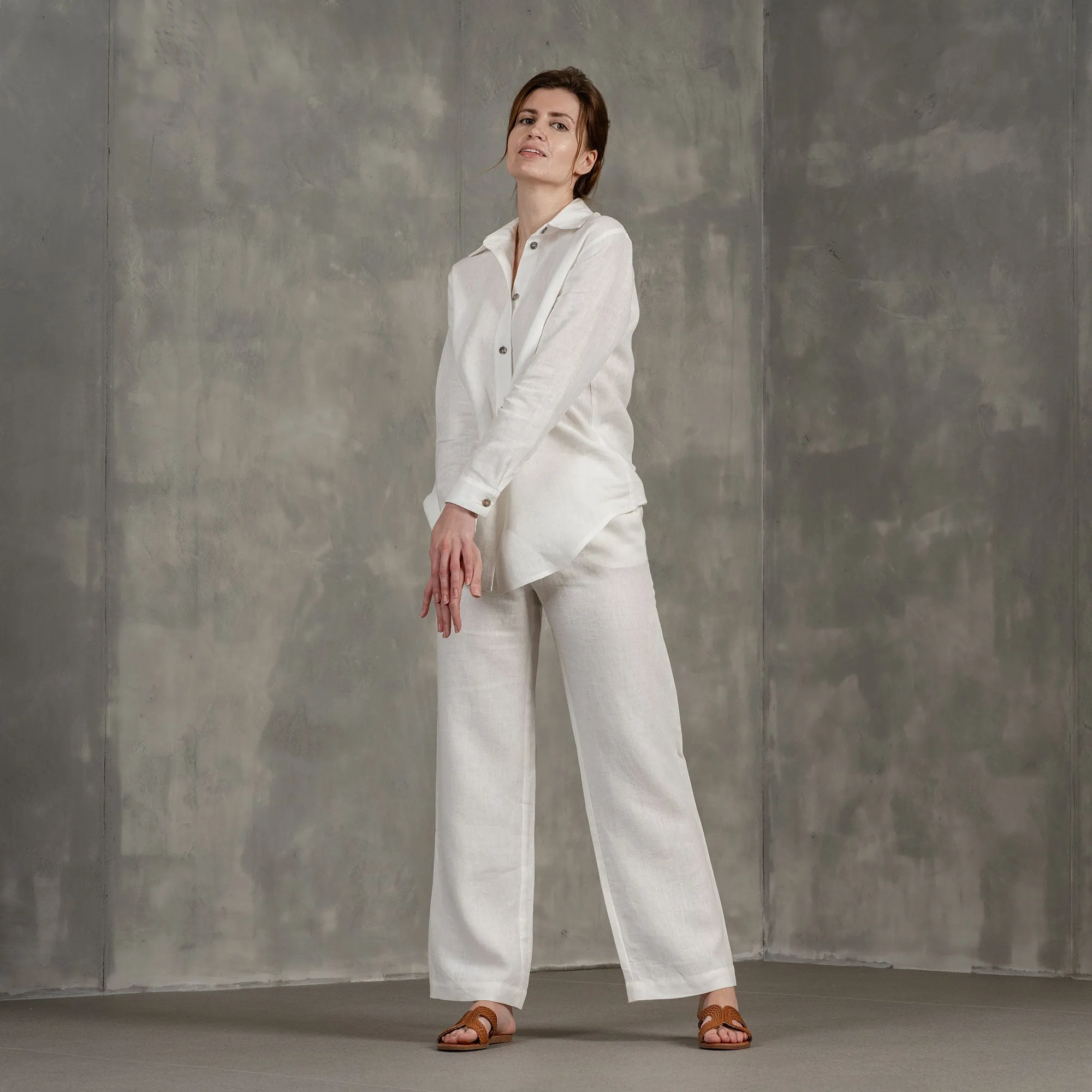 MENIQUE 100% Linen Shirt & Wide Pants 2-Piece