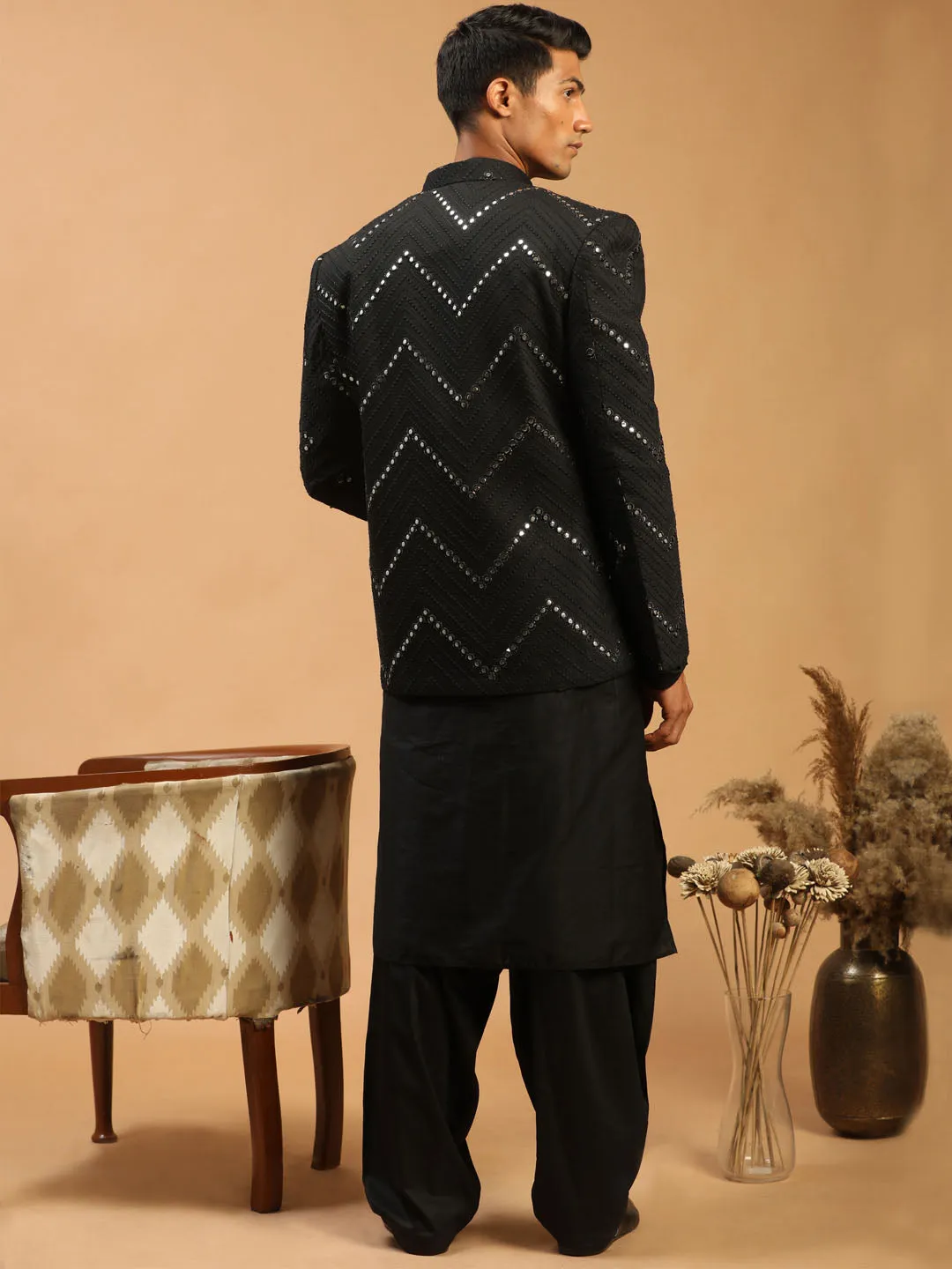 Men's Black Viscose Ethnic Combo Set - Shrestha By Vastramay