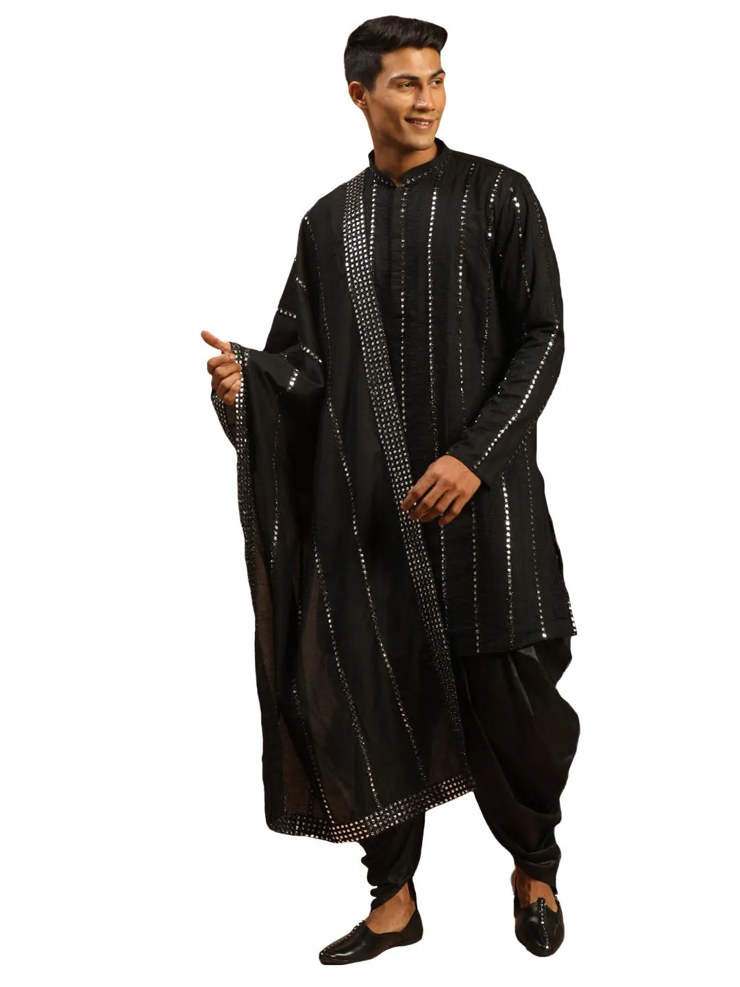 Men's Black Viscose Kurta And Dhoti Set - Shrestha By Vastramay